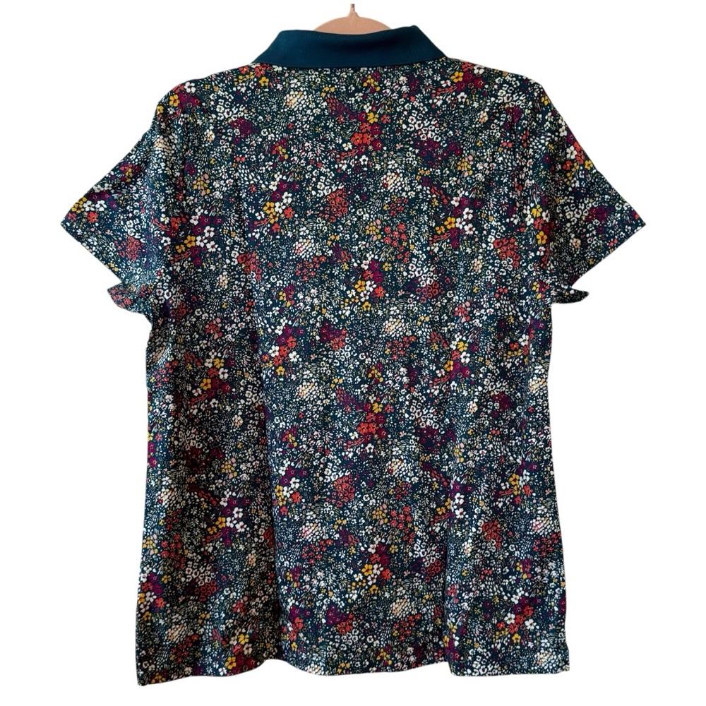 Lands' End Supima Cotton Short Sleeve Polo Shirt Baltic Teal Ditsy Floral NWT - Picture 5 of 13